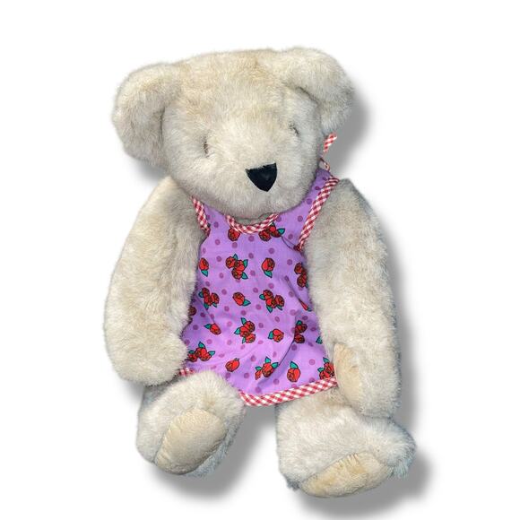 Vintage Vermont Teddy Bear Plush Apron Jointed Arms Legs USA 1992 Nursery 18" - Picture 1 of 10